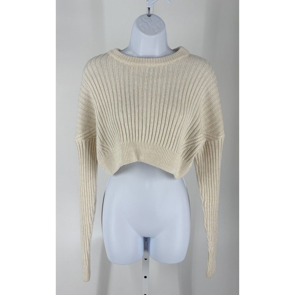 Urban Outfitters Cream Ribbed Cropped Knit Sweater